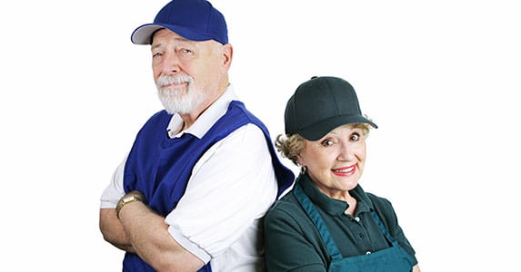 elderly man and woman working part time