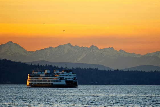 Ferry and sunset 
