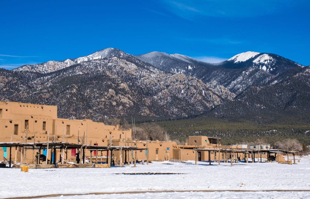 Winter at Taos Pueblo in Northern New Mexico an acient historical area from the Native Americans in America
