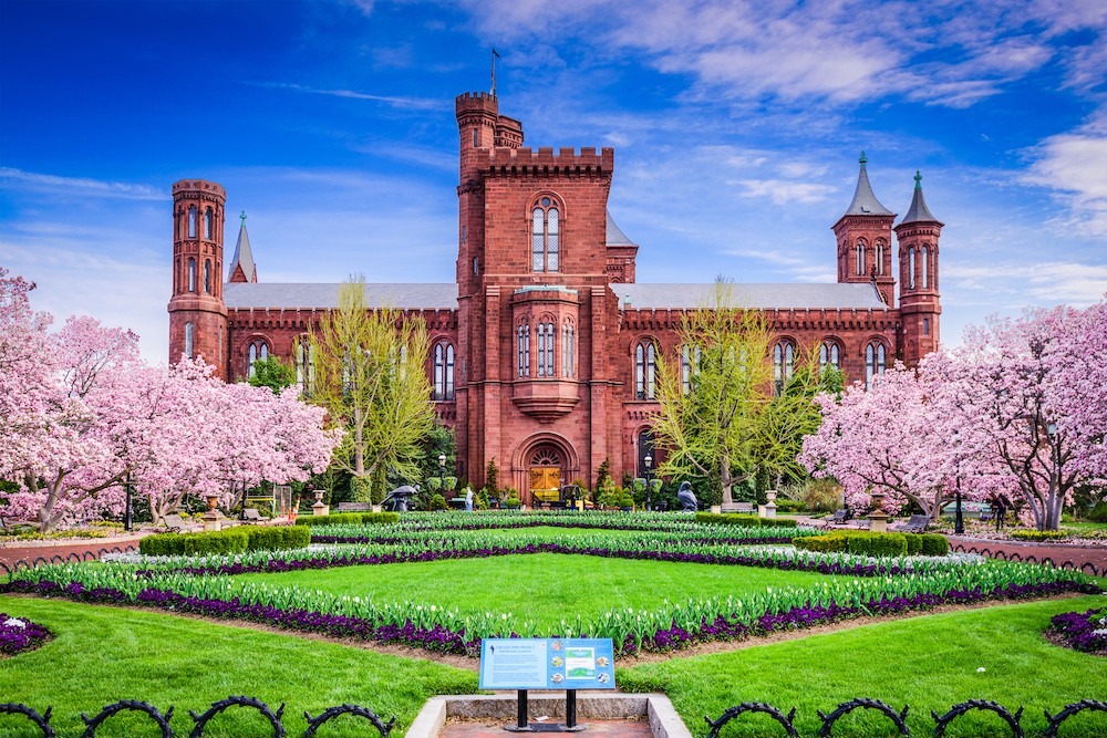 Washington DC - April 12, 2015: The Smithsonian Institution Building in the spring season.
