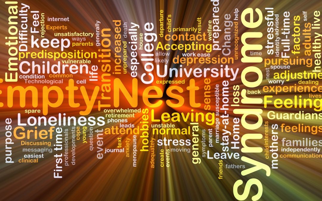 wordcloud illustration of empty nest syndrome glowing light